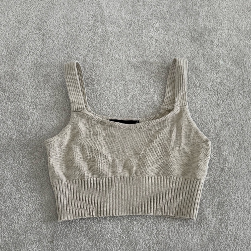 MINKPINK Cream Ribbed Crop Tank Top